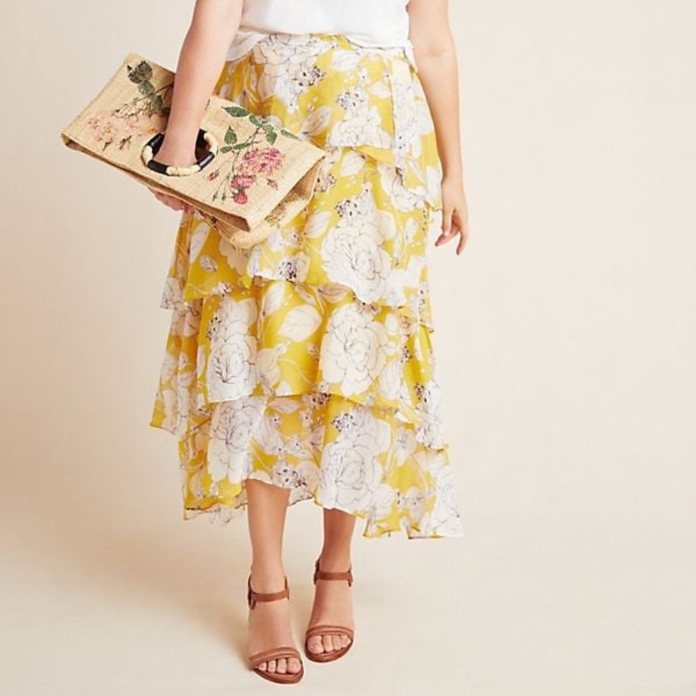 ISO: Anthropologie Yellow Floral Tiered Maxi Skirt